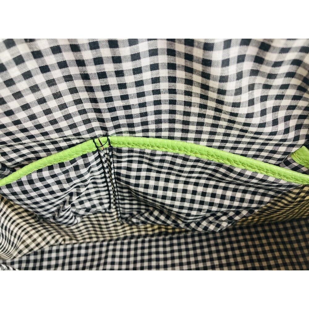 Jazza Vintage Vinyl Plastic Black White Checker Purse Shoulder Bag Lime Neon Gre - Picture 8 of 12